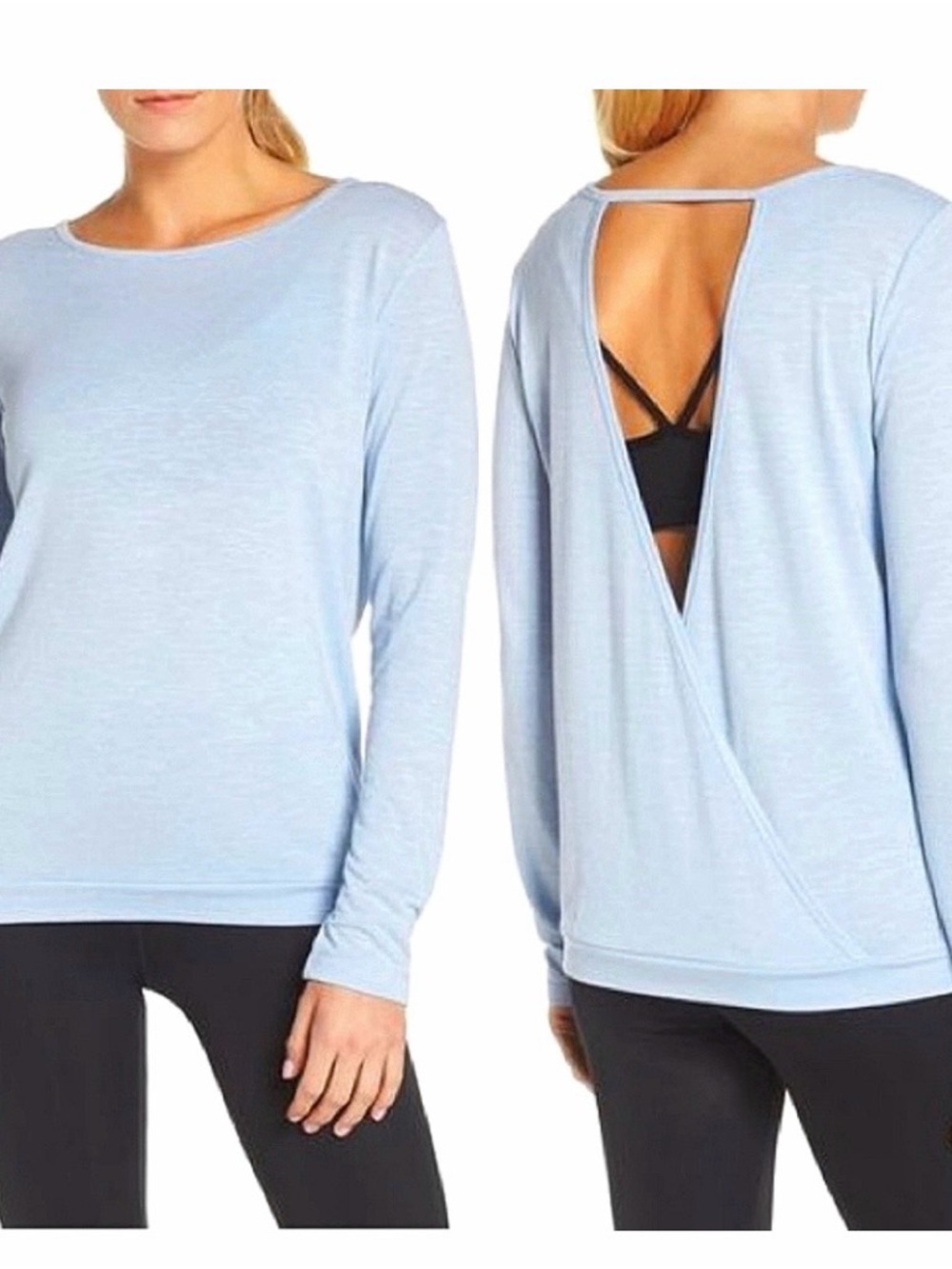 Zella Be Still Athletic Light Blue Open-Back Long Sleeve Top Loose Fit S